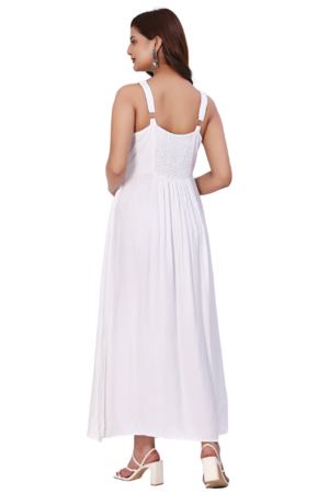 White Floral Long Embroidered Dress - Back