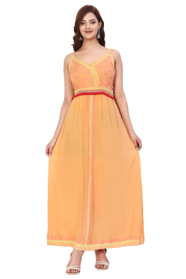 Yellow Embroidered Long Dress