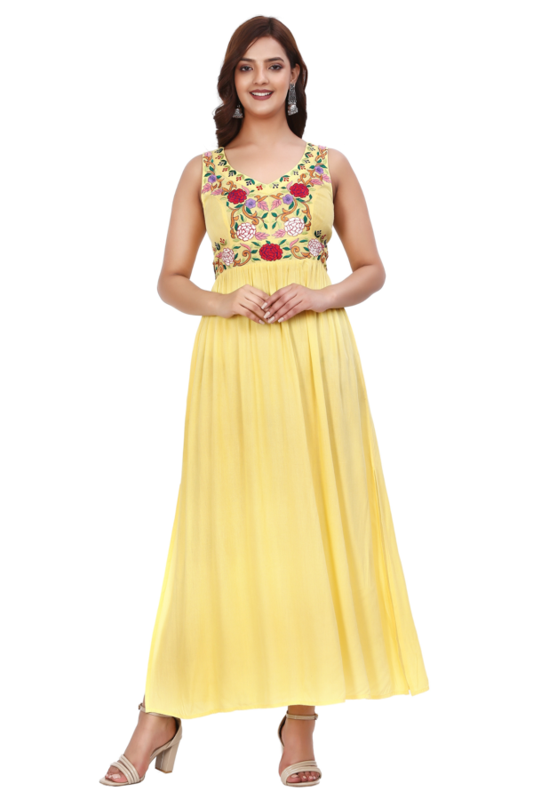Yellow Floral Embroidered Dress