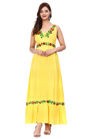 Yellow Floral Maxi Dress - Front