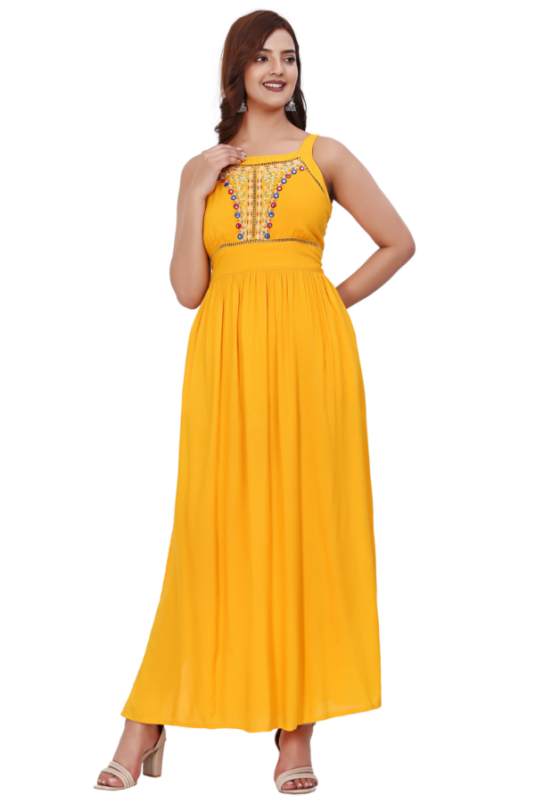 Yellow Long Slit Embroidered Dress