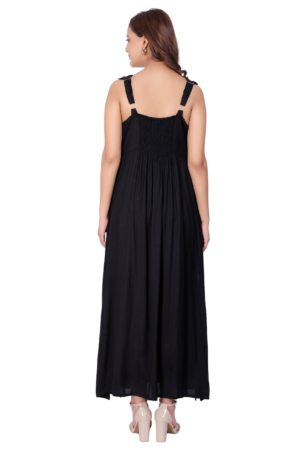 Black Cut Sleeve Embroidered Long Dress - Back