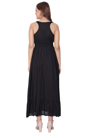 Black Embroidered Flare Maxi Dress - Back