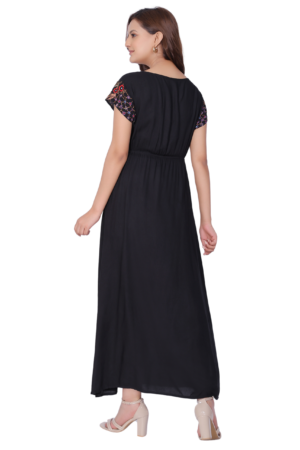 Black Embroidered Shrug Style Dress - Back