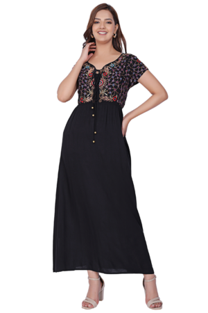 Black Embroidered Shrug Style Dress - Front