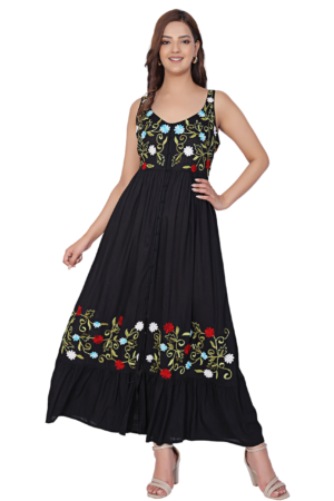 Black Floral Maxi Dress - Front