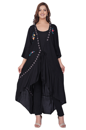 Black Frill Front Open Tie-up Shrug - Front