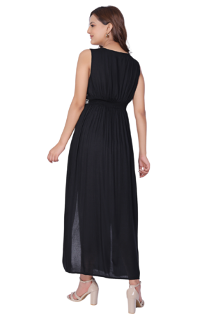 Black Long Dress With Front Slit - Back