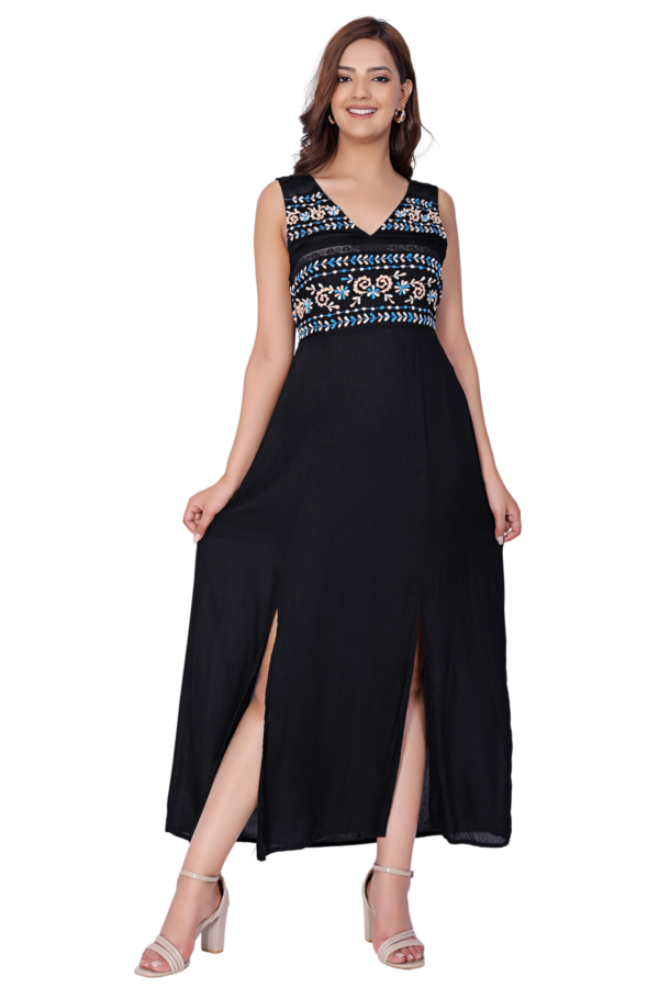 Black Long Dress with Front Slit