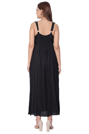 Black Long Slit Dress with Pockets - Back