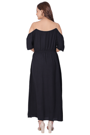 Black Off Shoulder Dress With Side Slit - Back