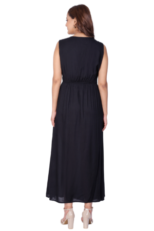 Black Petal Embroidered Maxi Dress - Back