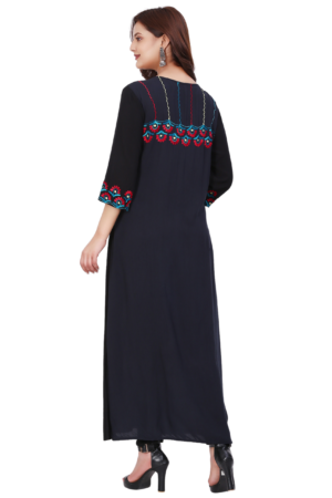 Black Rayon Embroidered Long Shrug Dress - Back