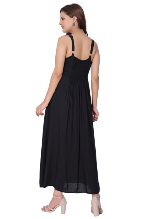 Black Rayon Embroidered Maxi Dress - Back