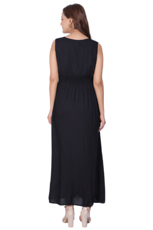 Black Rayon Flare Maxi Dress - Back