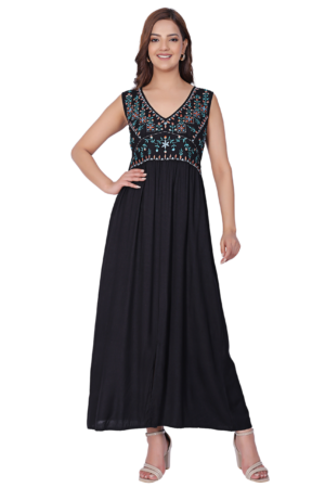 Black Rayon Maxi Dress - Front