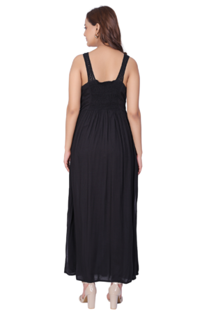 Black Rayon Swan Maxi Dress - Back