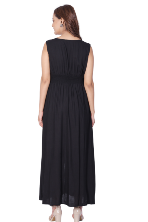 Black Side Pockets Maxi Dress - Back