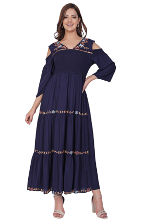 Blue Cold Shoulder Maxi Dress - Front