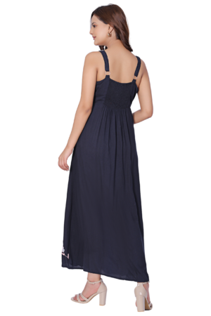 Blue Embroidery Maxi Dress - Back