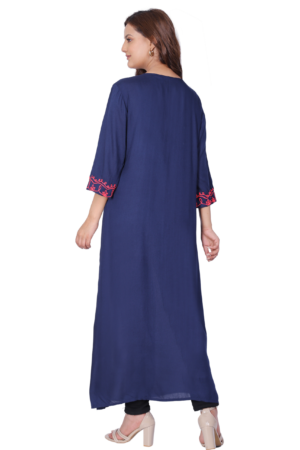 Blue Pink Embroidered Full Length Shrug - Back