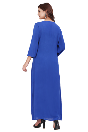 Blue Rayon Embroidered Long Shrug Dress - Back