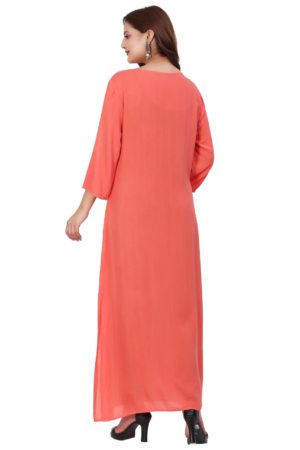 Coral Rayon Embroidered Long Shrug Dress - Back