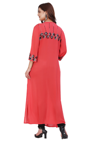 Coral Rayon Open Embroidered Shrug Dress - Back