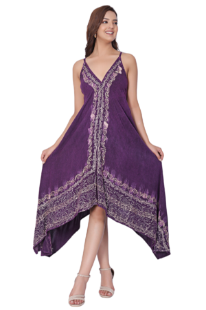 Purple Shoulder Strap High Low Dress - Front