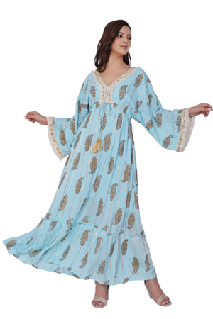 Sky Blue Rayon Maxi Dress - Front