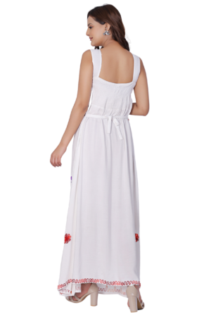 White A-line Embroidered Maxi dress - Back