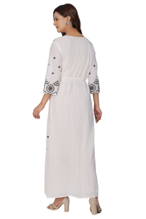 White Black Embroidered Long Dress - Back