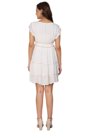 White Embroidered Short Dress - Back
