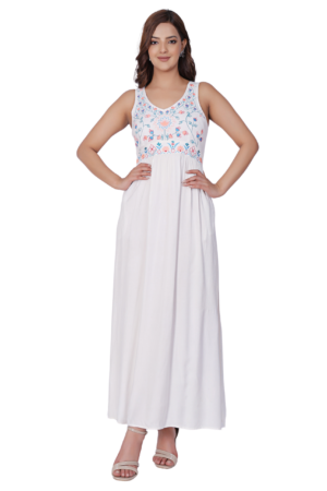 White Fit Flare Maxi Dress - Front