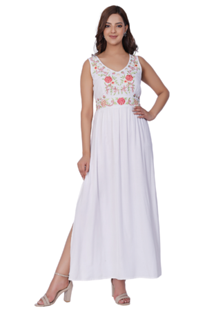 White Floral Fit Flare Maxi Dress - Front