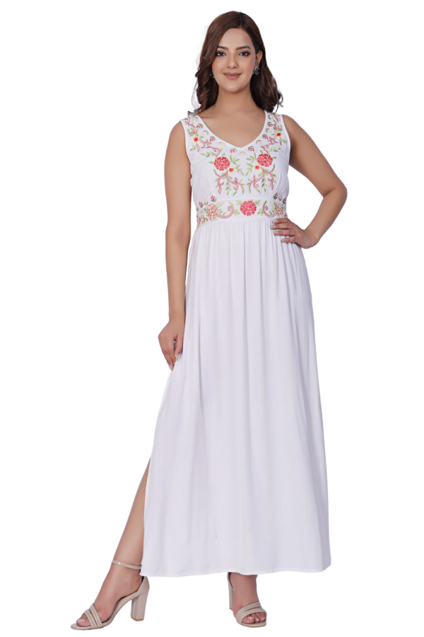 White Floral Fit Flare Maxi Dress
