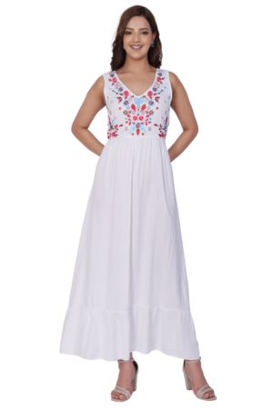 White Floral Maxi Dress - Front