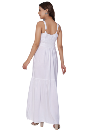 White Floral Rayon Long Dress - Back