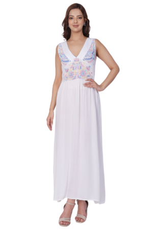 White Rayon Long Dress - Front