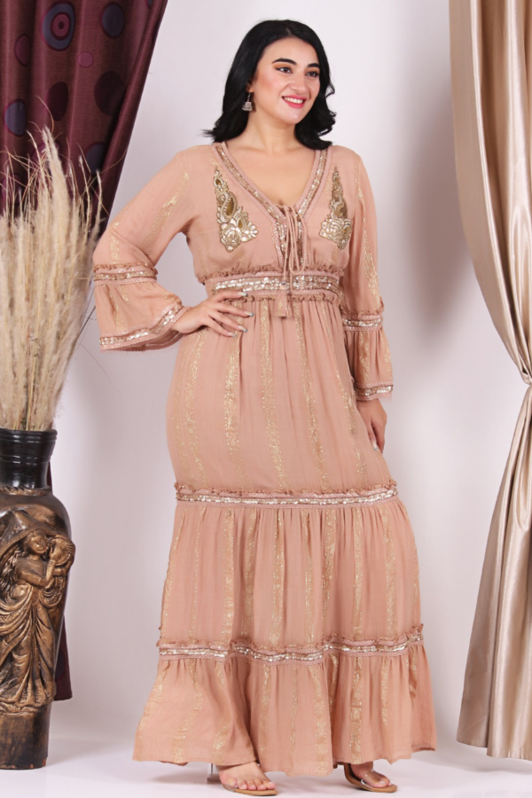 Nude Embroidered Flared Dress