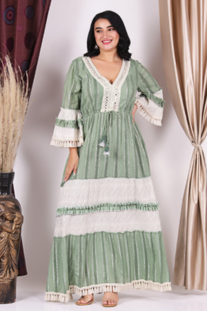 Pista Green Rayon Lace Dress