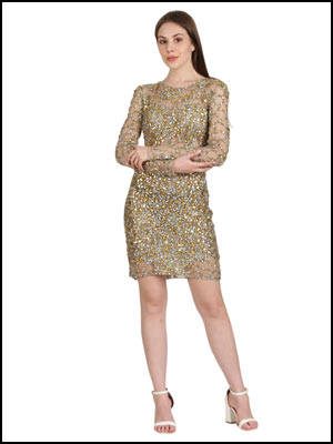 Rhinestone Cocktail Golden Short Dress